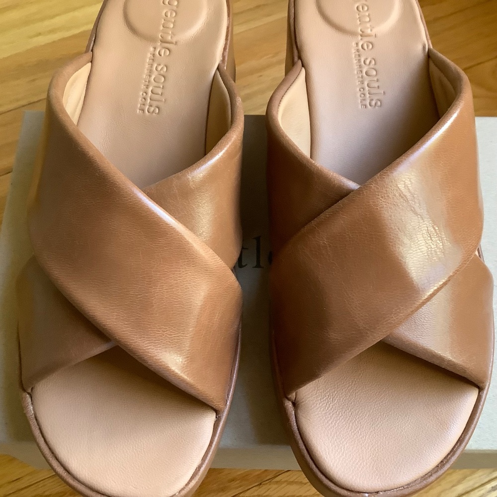 Gentle Souls River Platform Slide Sandal Luggage Leather SZ 9.5 - Picture 7 of 13